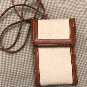 Crossbody Travel Bag Neck Strap Organizer Handsfree Secure Cream/Brown  #874